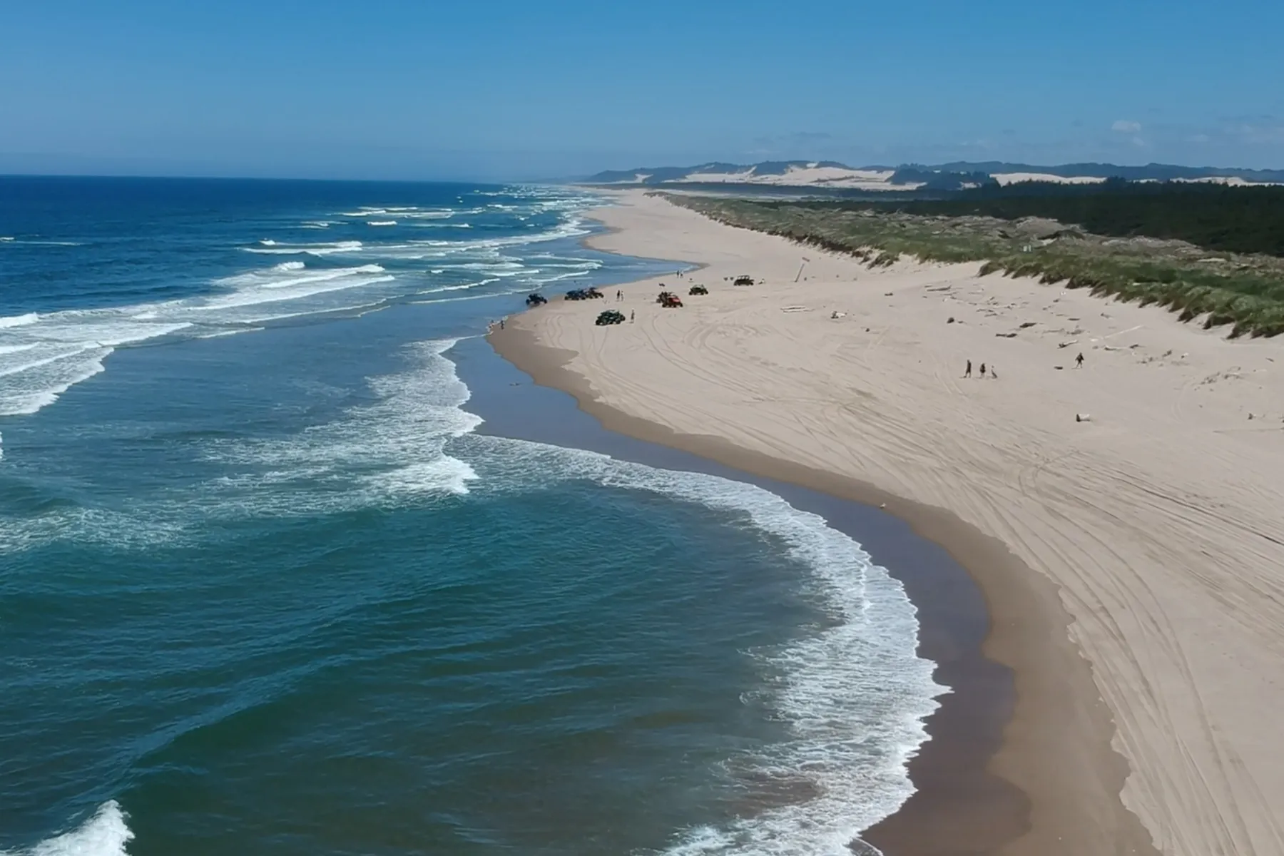 Aerial view of Horsfall Beach and the Oregon Dunes near North Bend, Oregon