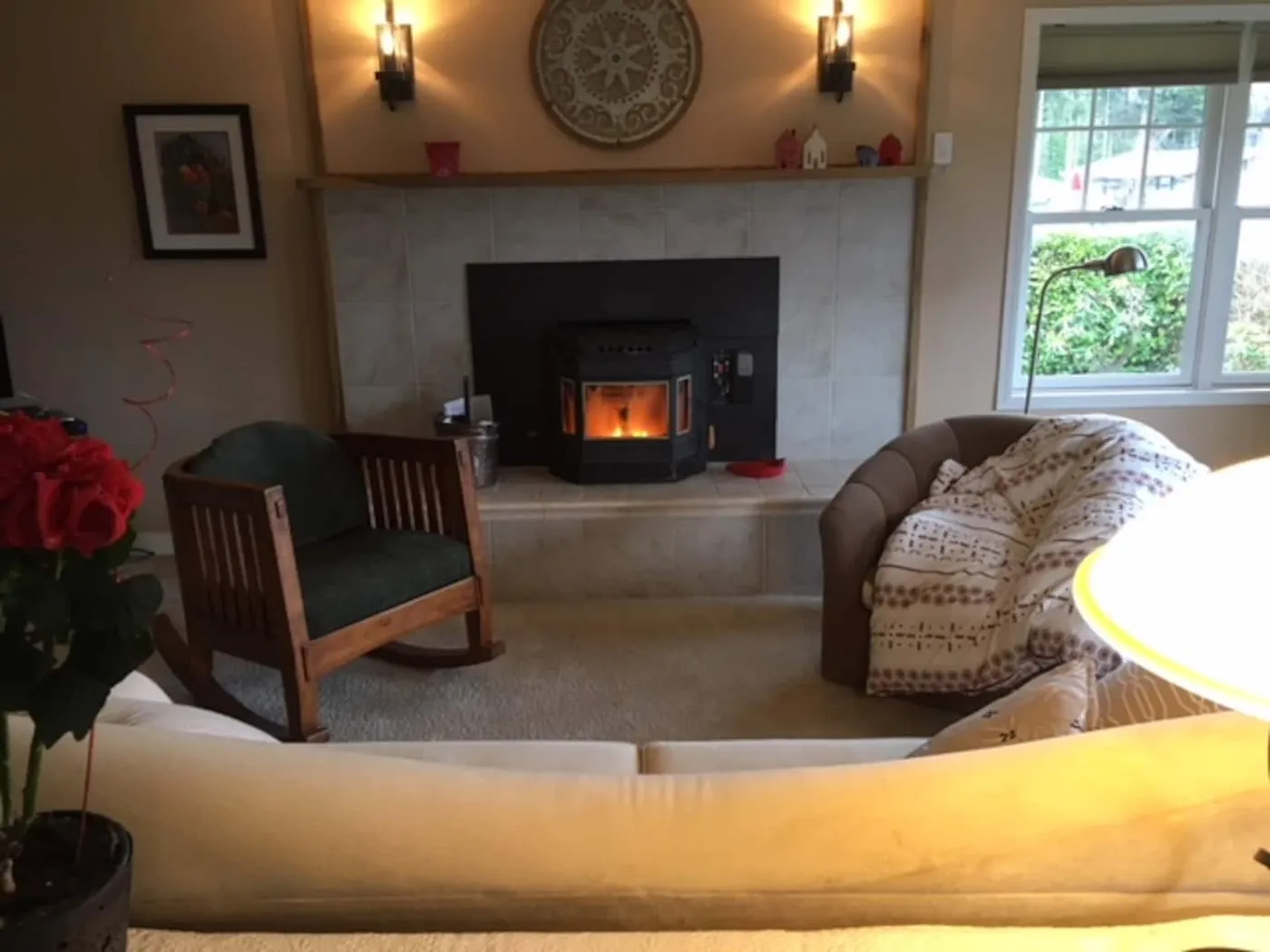 Shared living room with pellet stove